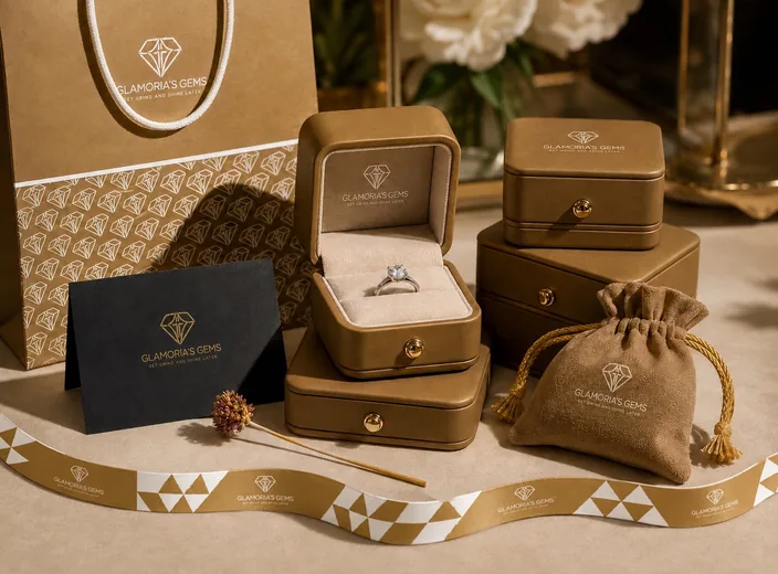 Glamoria's Gems gift box with diamond ring
